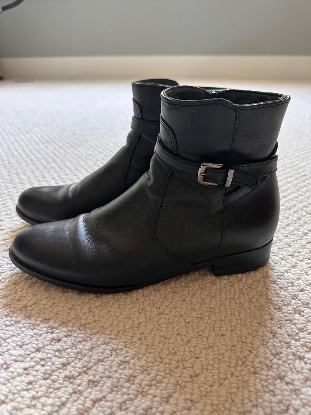Black Leather Ankle Boots with Buckle Detail La Canadienne!